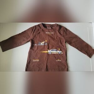 Mayoral brown long sleeve cotton tee with race car graphic size 3T